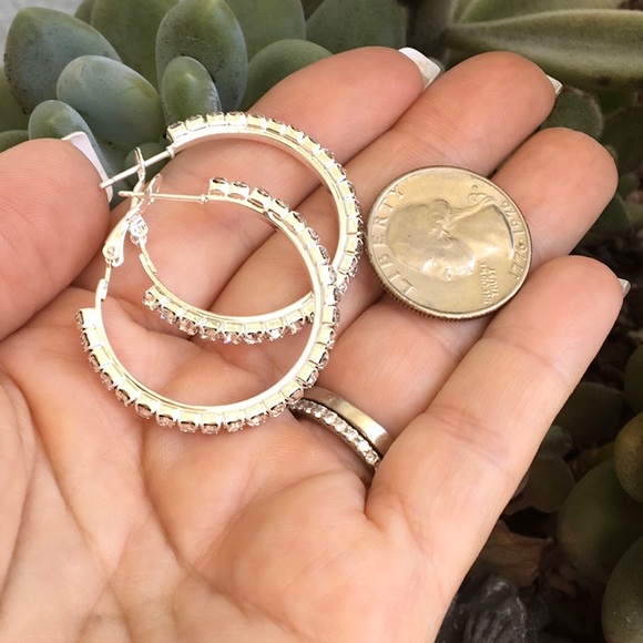 Silver White Crystal Hoops - Picture 3 of 6